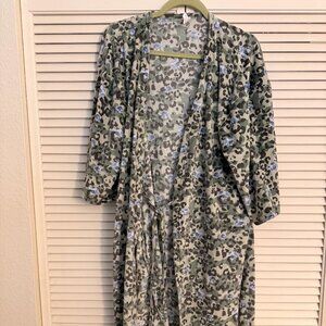 Green Cheetah Robe with blue flowers Large